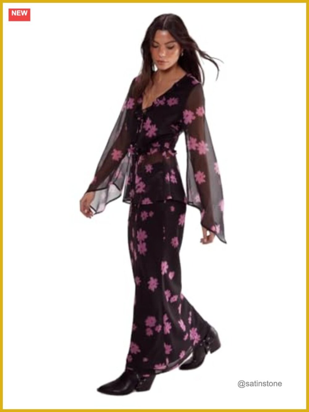 Ditsy Floral Chiffon Maxi Skirt, High Waist, Effortless Style